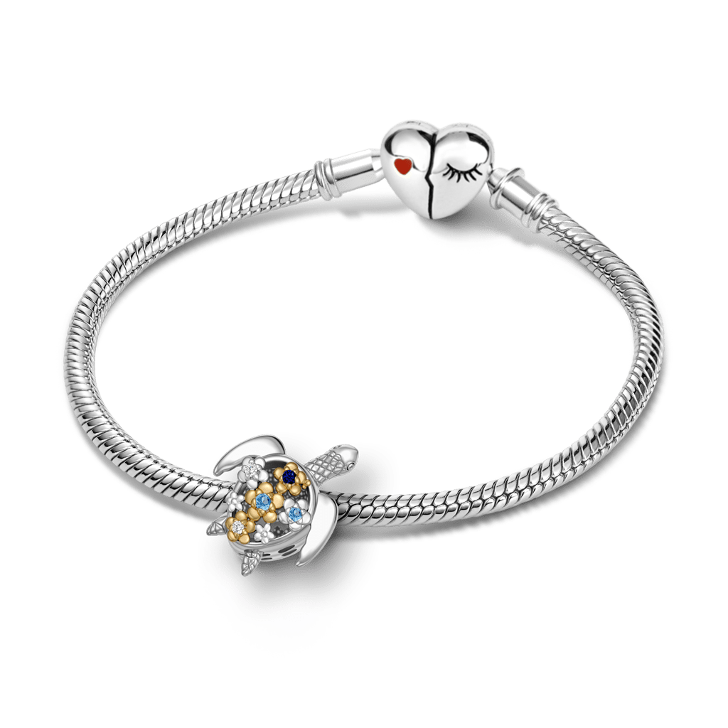 Gnoce  Turtle Flower Charm Platinum-plated Silver Blend