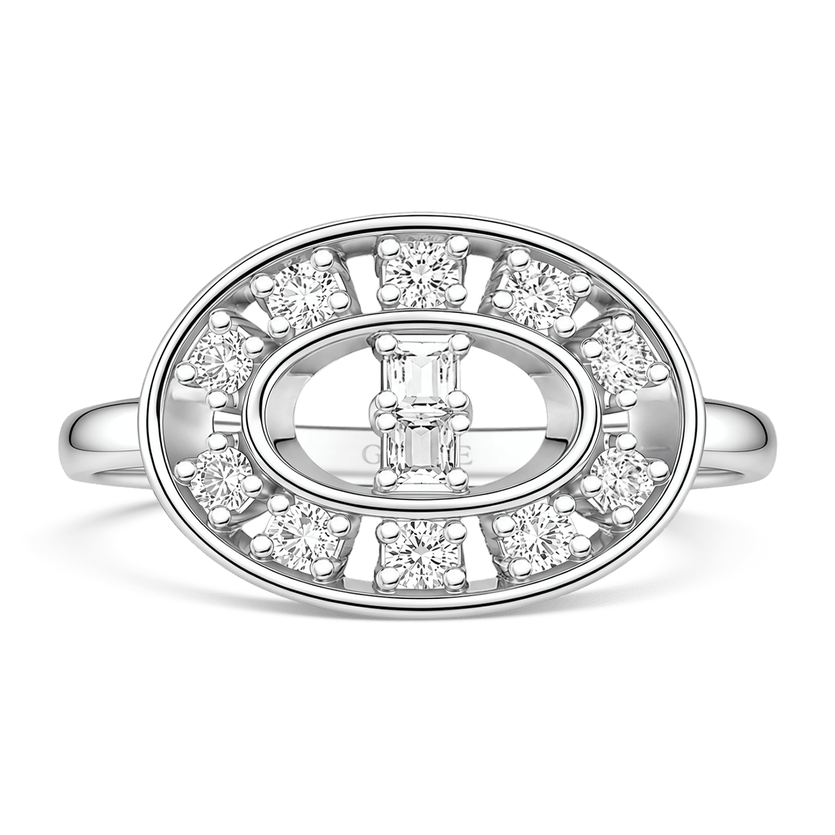 Gnoce  Oval Baguette & Round Cut Engagement Ring Platinum-plated Silver Blend