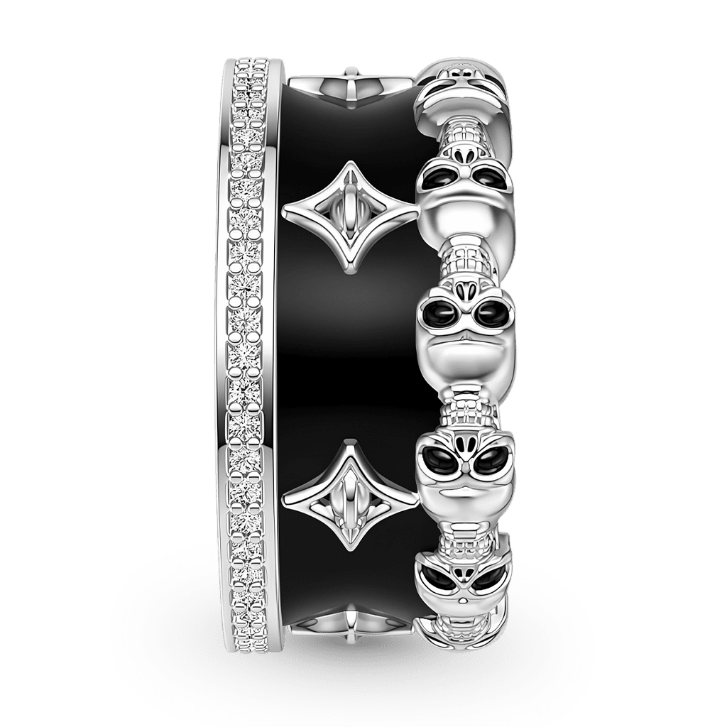 Gnoce  Skull Gothic Skeleton Motif Ring Platinum-plated Silver Blend