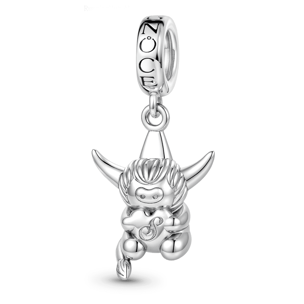 Gnoce  Highland Cow Engravable Charm Platinum-plated Silver Blend