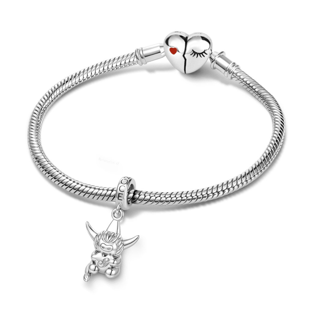 Gnoce  Highland Cow Engravable Charm Platinum-plated Silver Blend