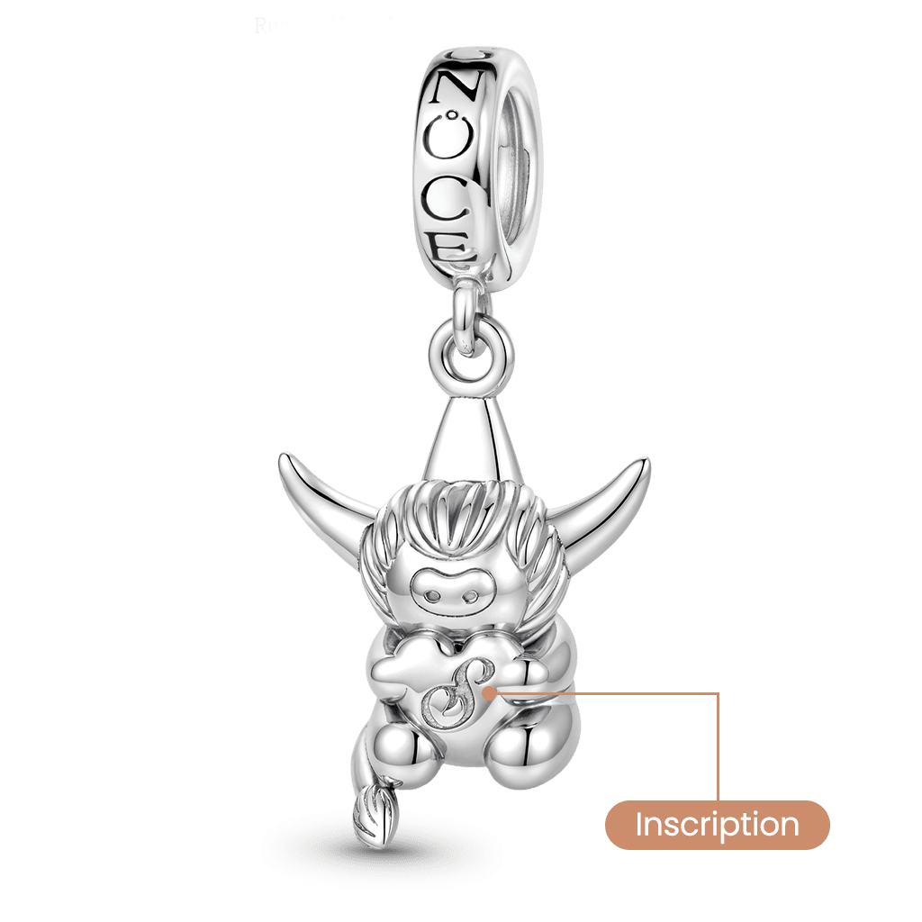 Gnoce  Highland Cow Engravable Charm Platinum-plated Silver Blend