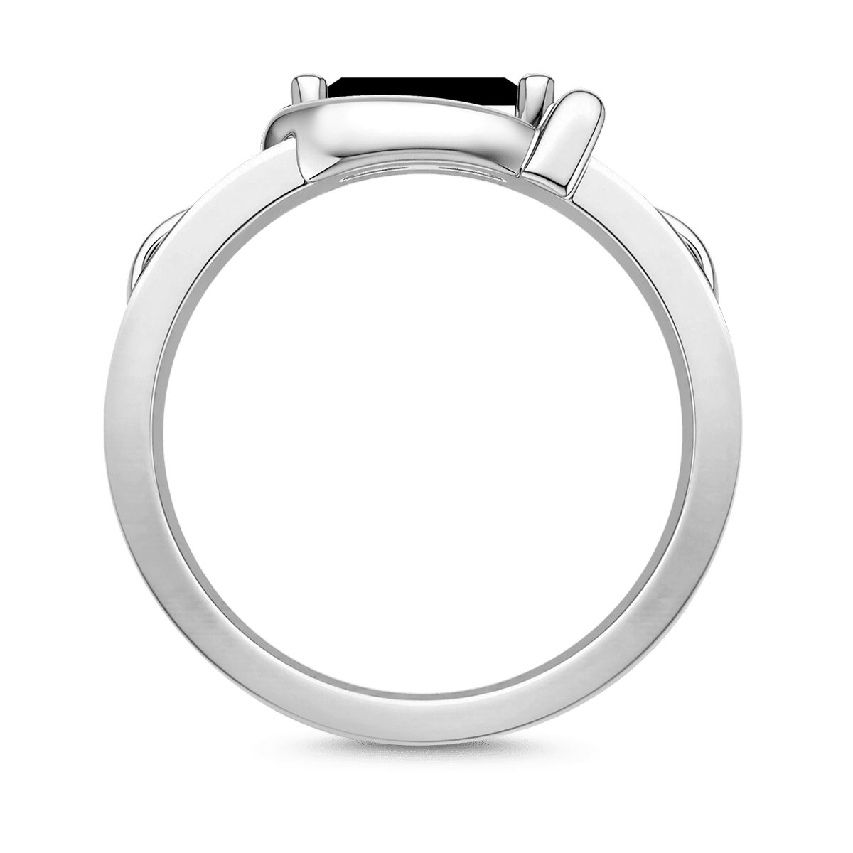 Gnoce  Baguette Black Gemstone Crescent Moon Ring Platinum-plated Silver Blend