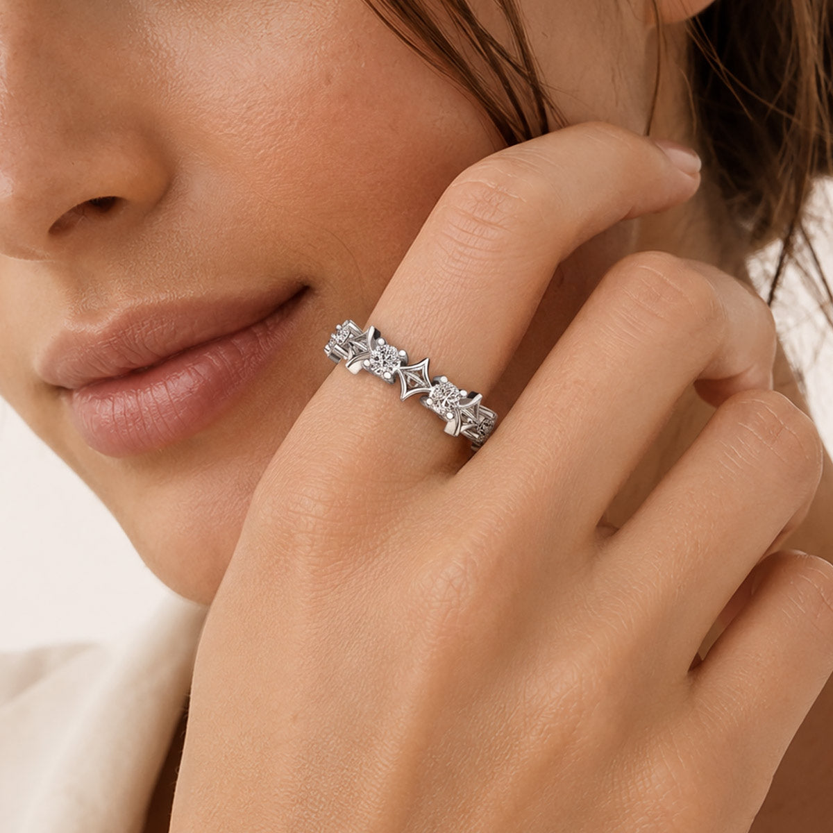 Gnoce  Hollow Square Pattern Ring Platinum-plated Silver Blend