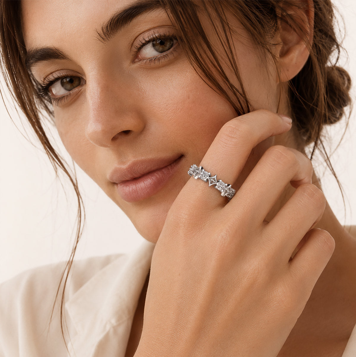 Gnoce  Hollow Square Pattern Ring Platinum-plated Silver Blend