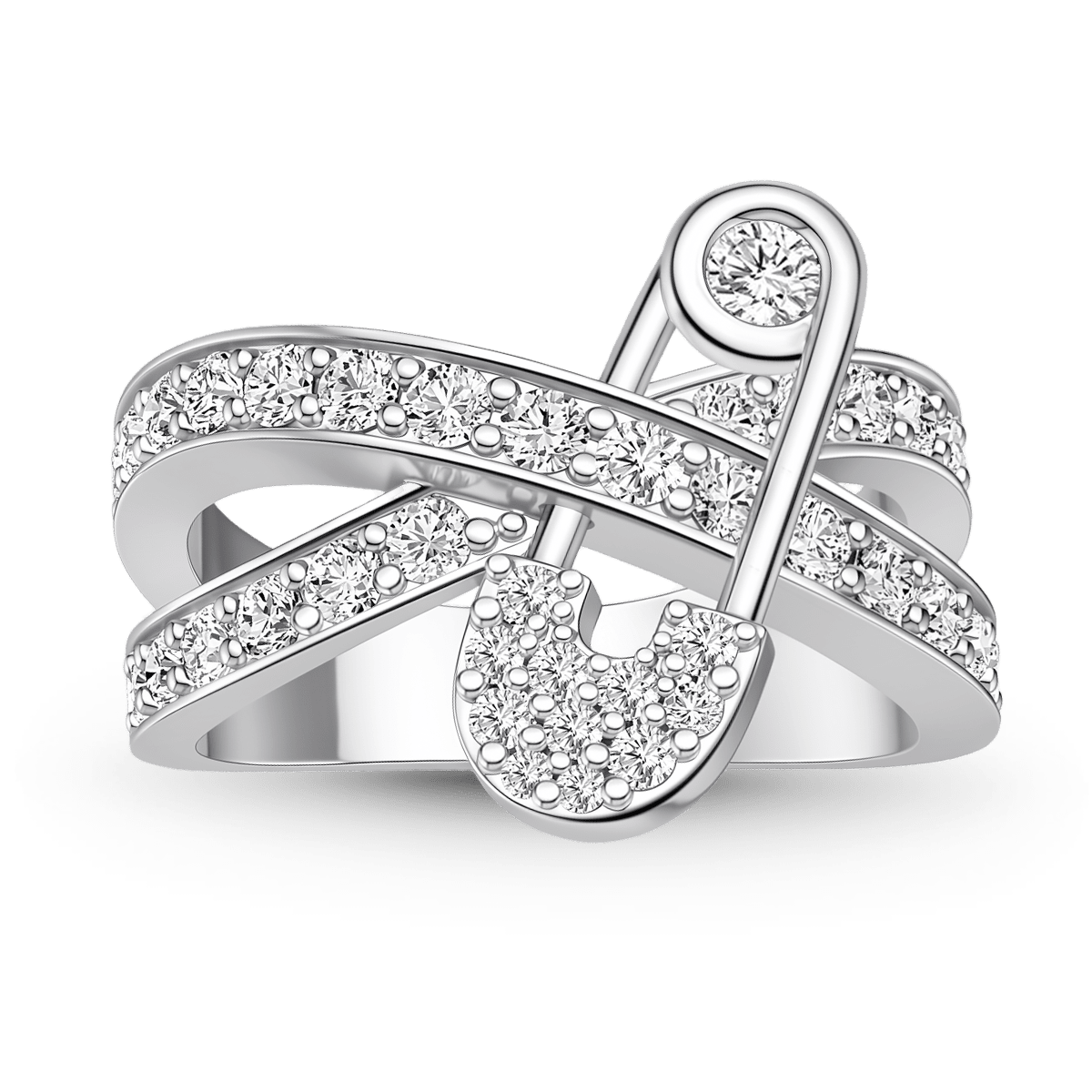 Gnoce  Safety Pin Interlocking Bands Ring Platinum-plated Silver Blend