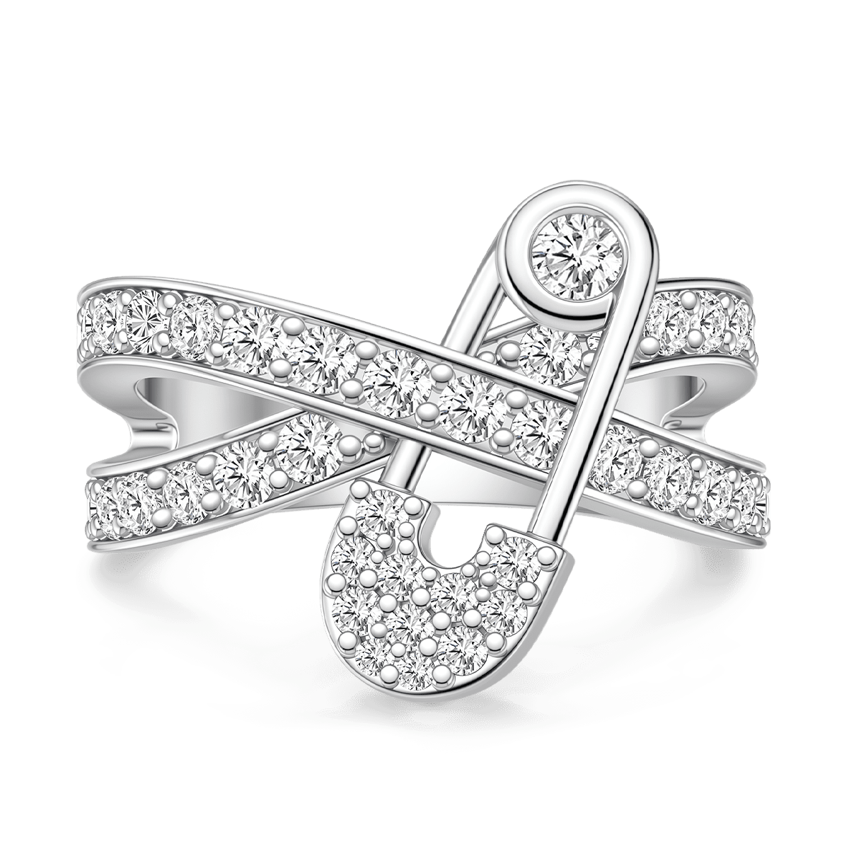 Gnoce  Safety Pin Interlocking Bands Ring Platinum-plated Silver Blend