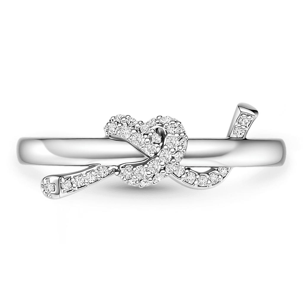 Gnoce  Sparkling Heart Knot Ring Platinum-plated Silver Blend