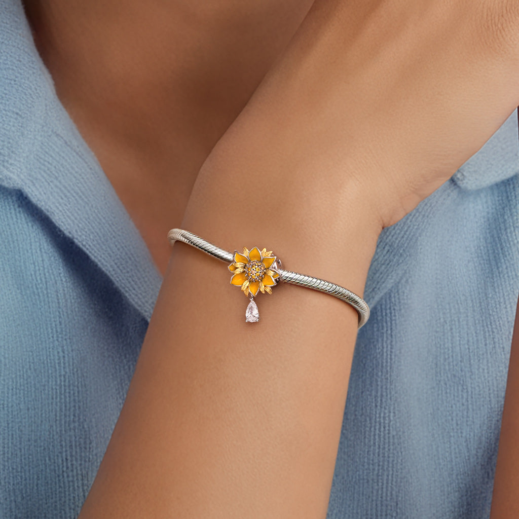 Gnoce  Rotatable Sunflower Charm Platinum-plated Silver Blend