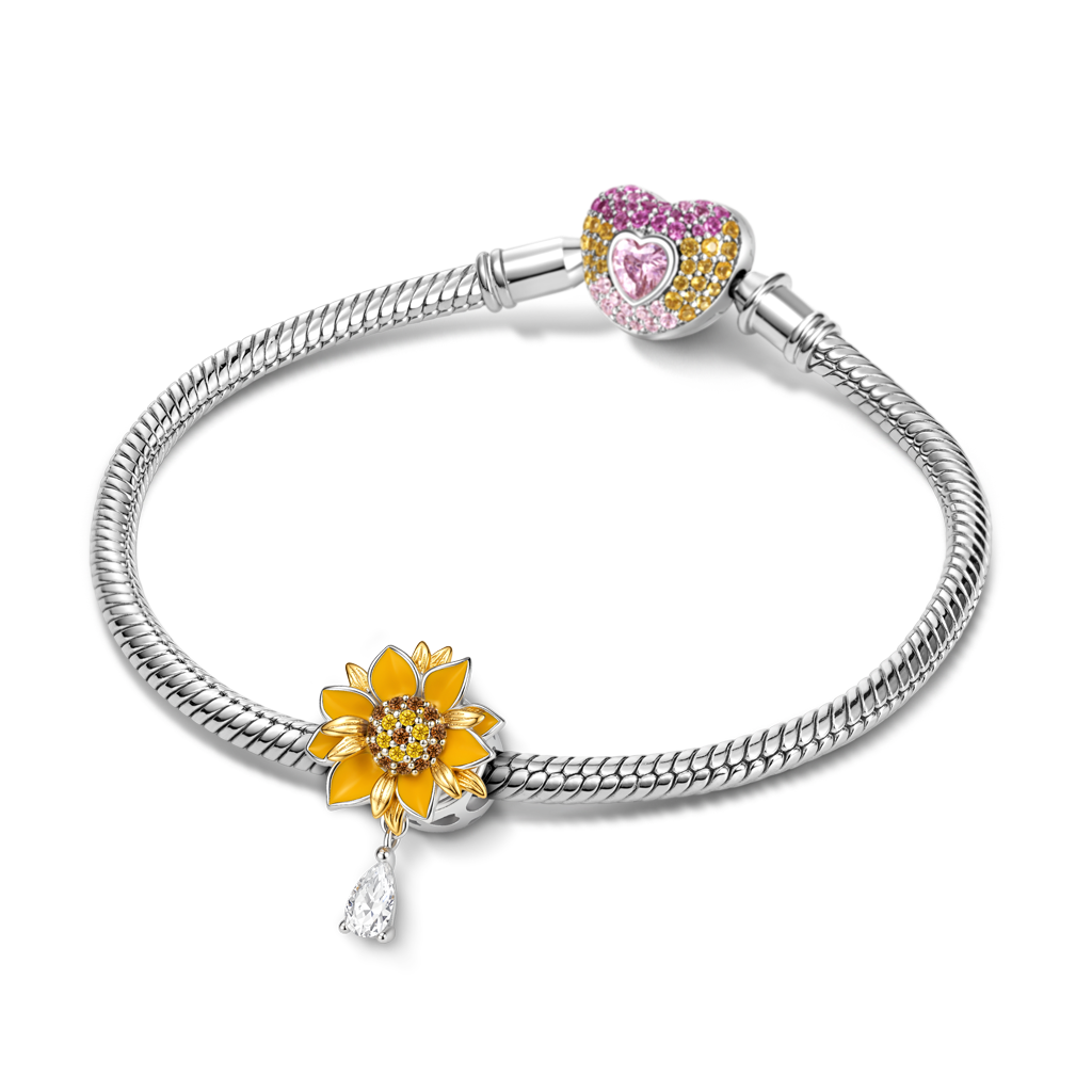 Gnoce  Rotatable Sunflower Charm Platinum-plated Silver Blend