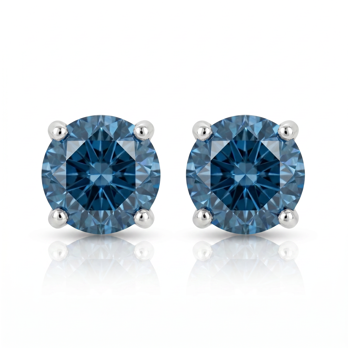 Round Four Prong Blue Diamond Studs 14k Gold Lab Grown