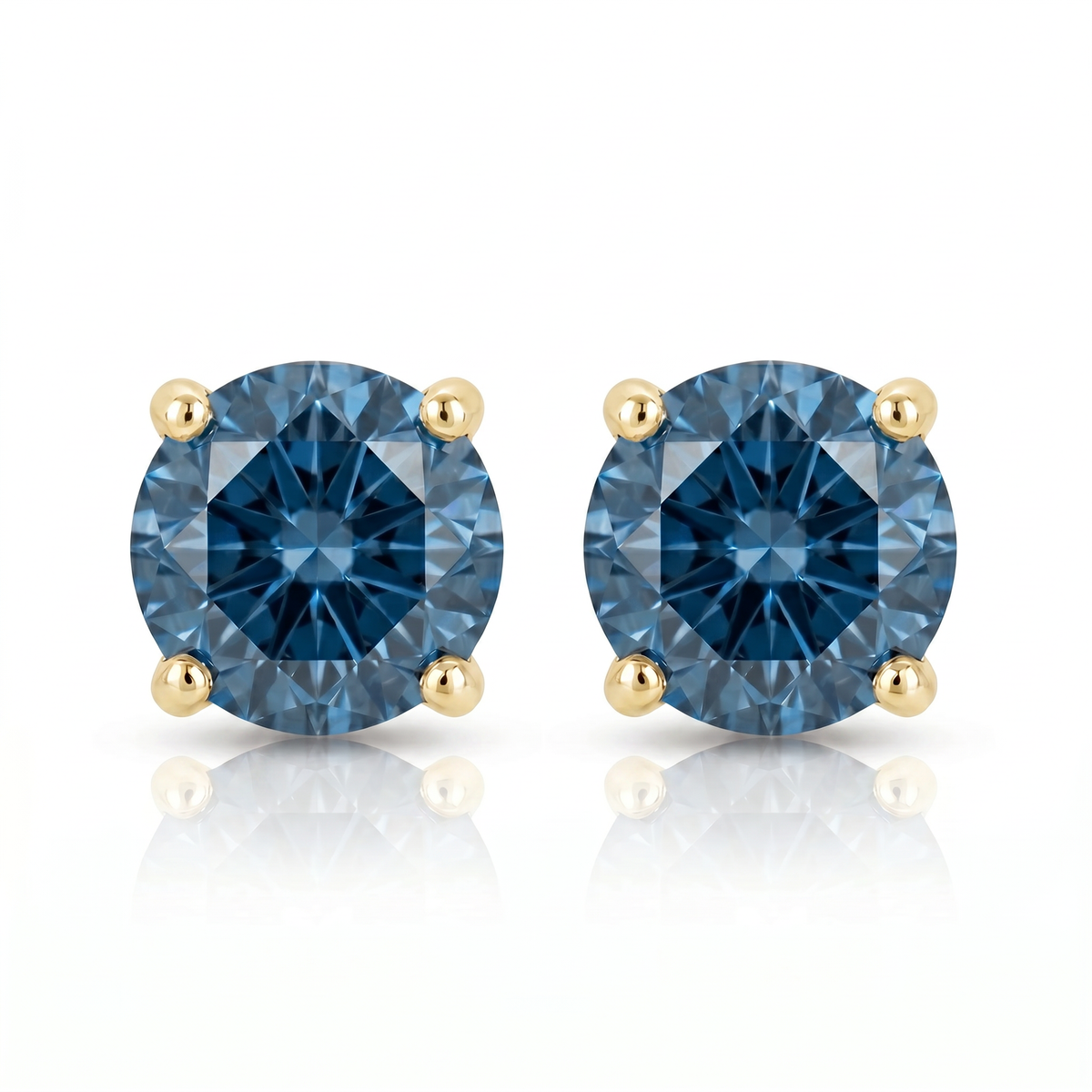 Round Four Prong Blue Diamond Studs 14k Gold Lab Grown