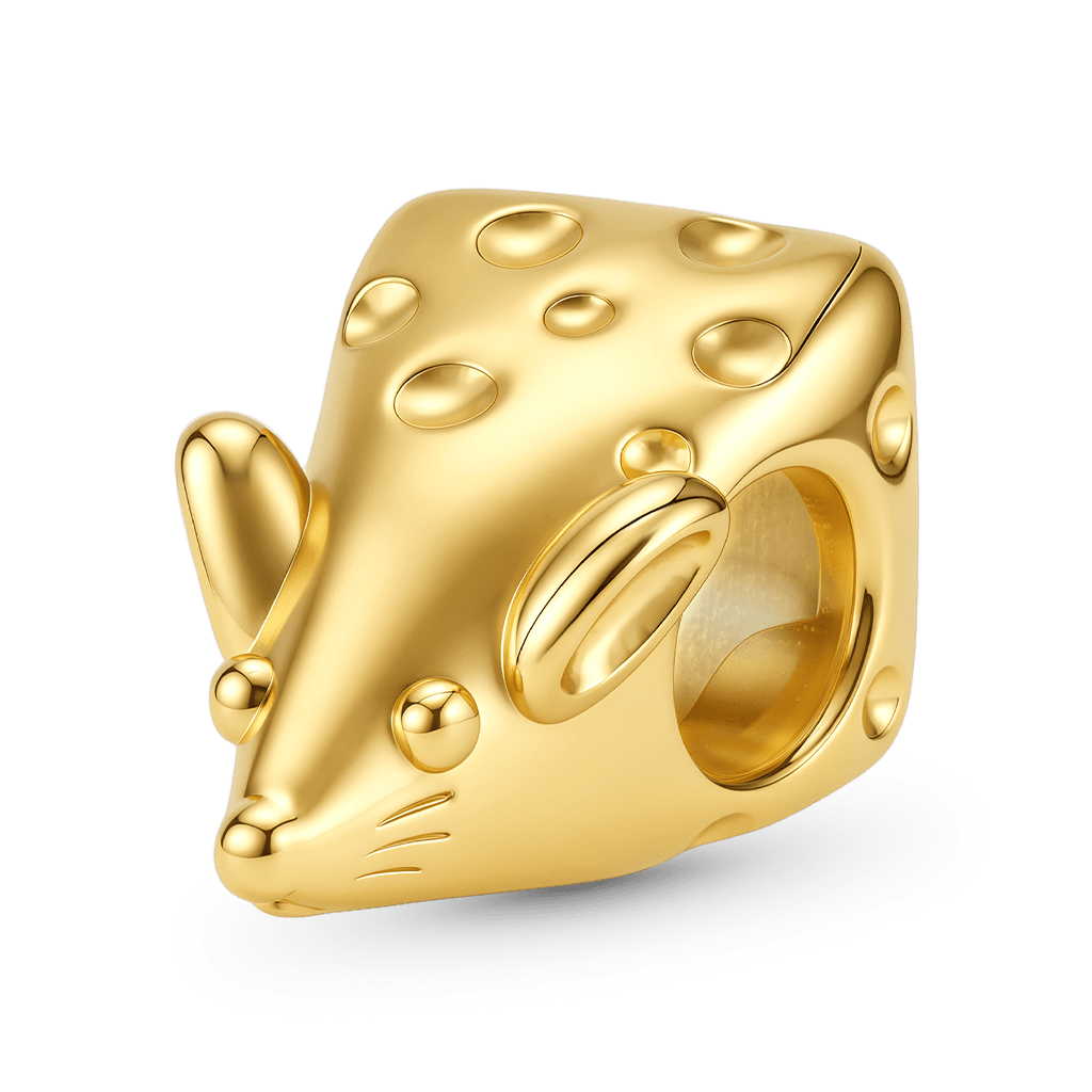 Gnoce  Whimsical Cheese Mouse Charm