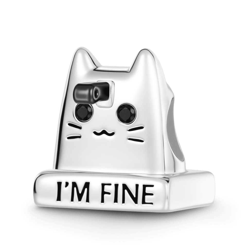 Gnoce  Cat Knife Engravable Charm Platinum-plated Silver Blend