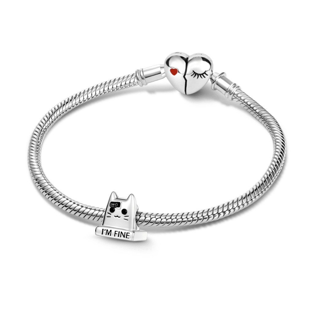 Gnoce  Cat Knife Engravable Charm Platinum-plated Silver Blend