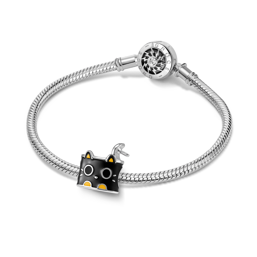 Gnoce  Black Cat Food Can Charm Platinum-plated Silver Blend
