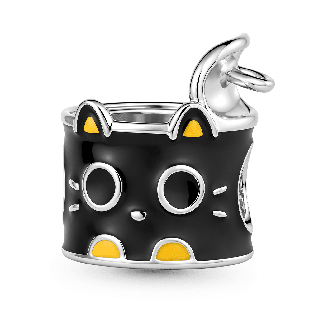 Gnoce  Black Cat Food Can Charm Platinum-plated Silver Blend