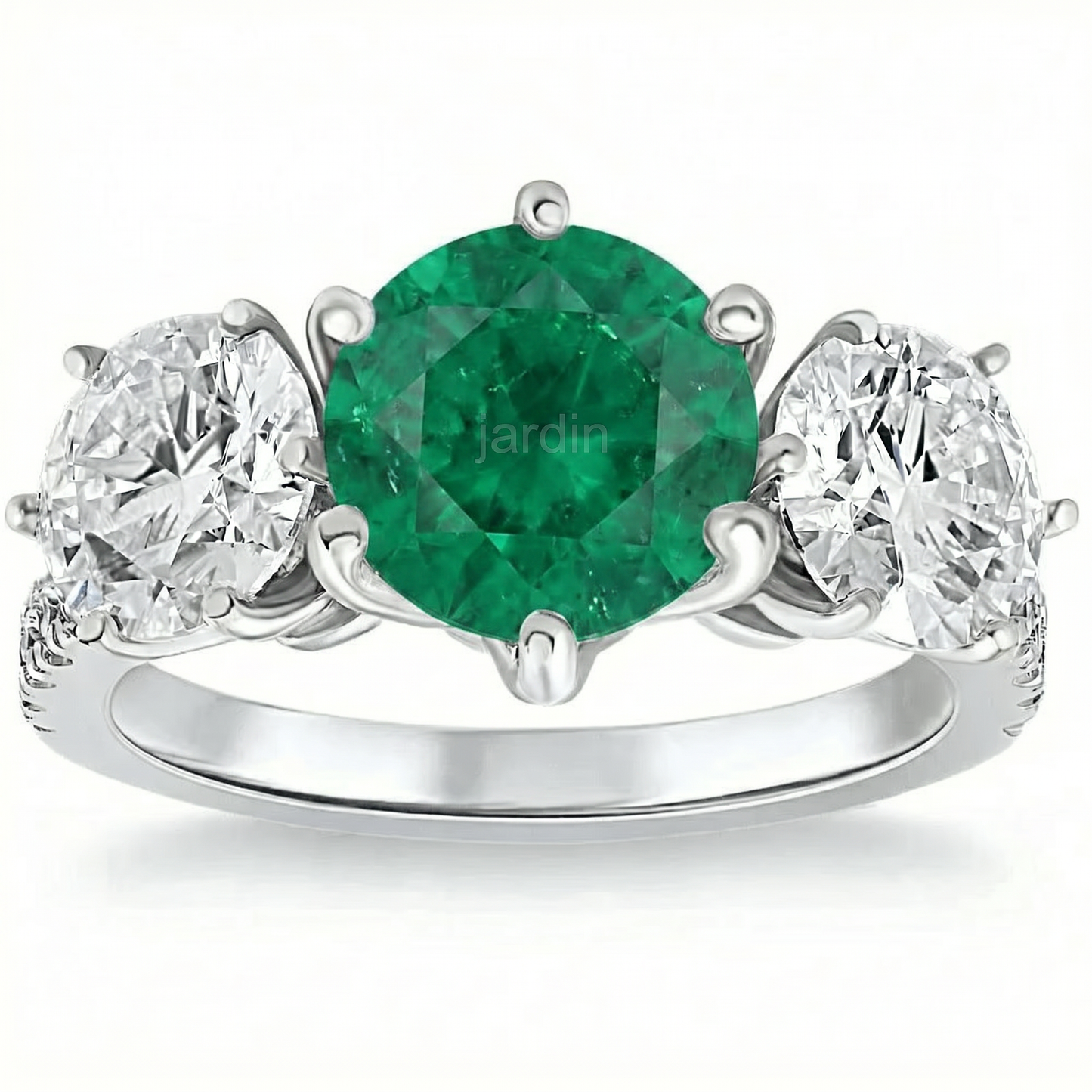 6 3/4Ct Emerald Diamond Ring Three Stone Gold Lab Grown
