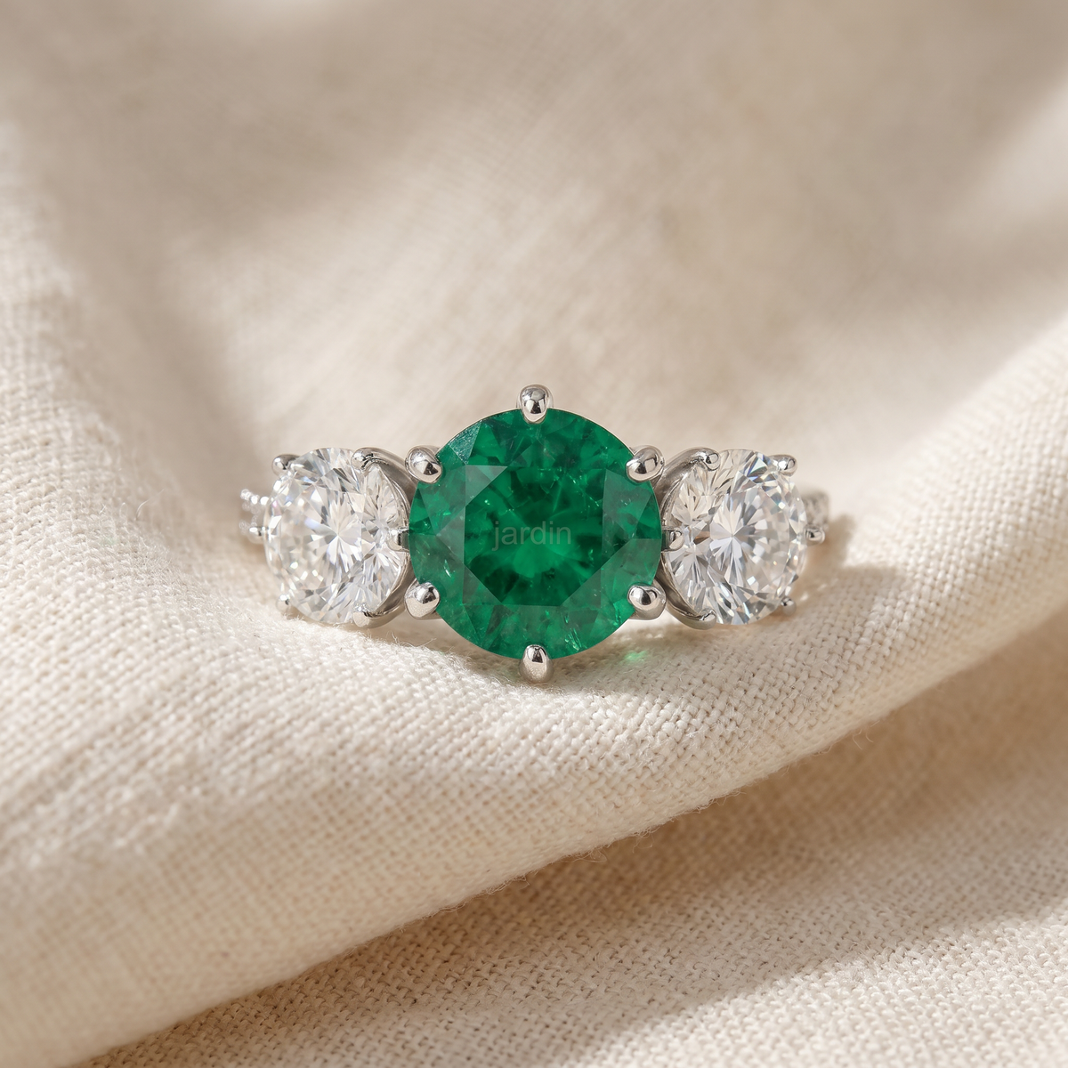6 3/4Ct Emerald Diamond Ring Three Stone Gold Lab Grown