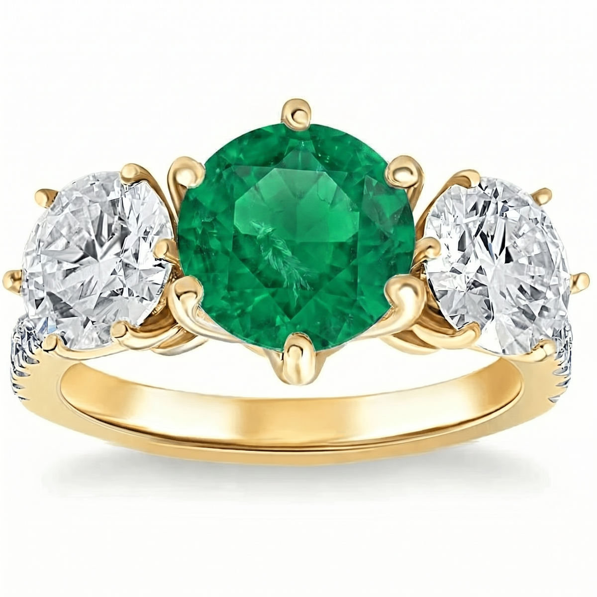 6 3/4Ct Emerald Diamond Ring Three Stone Gold Lab Grown