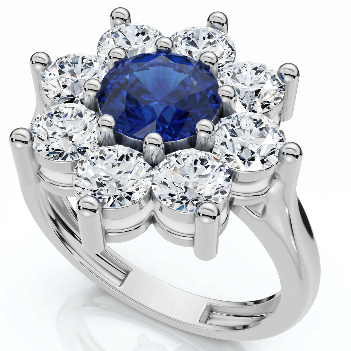 Azura 2.1Ct Blue Sapphire Diamond Ring 10K Gold Lab Grown