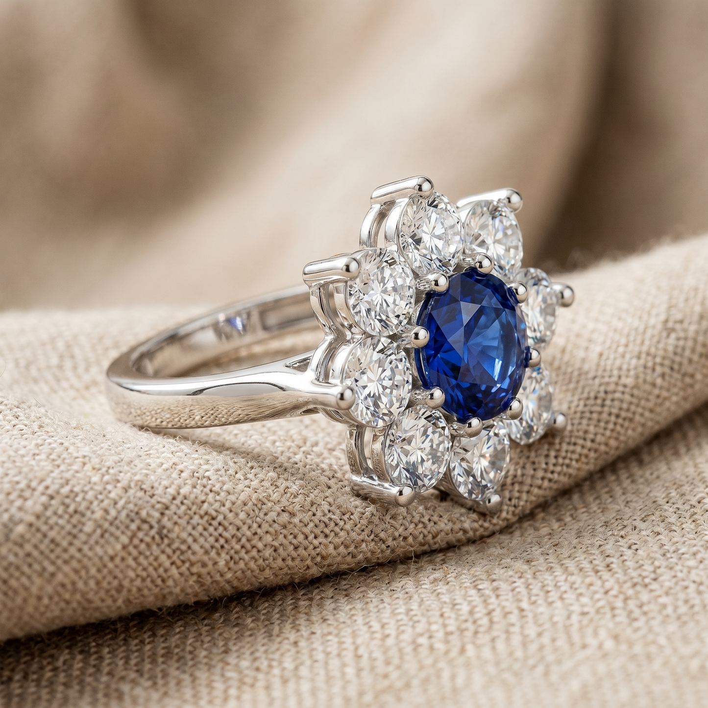 Azura 2.1Ct Blue Sapphire Diamond Ring 10K Gold Lab Grown