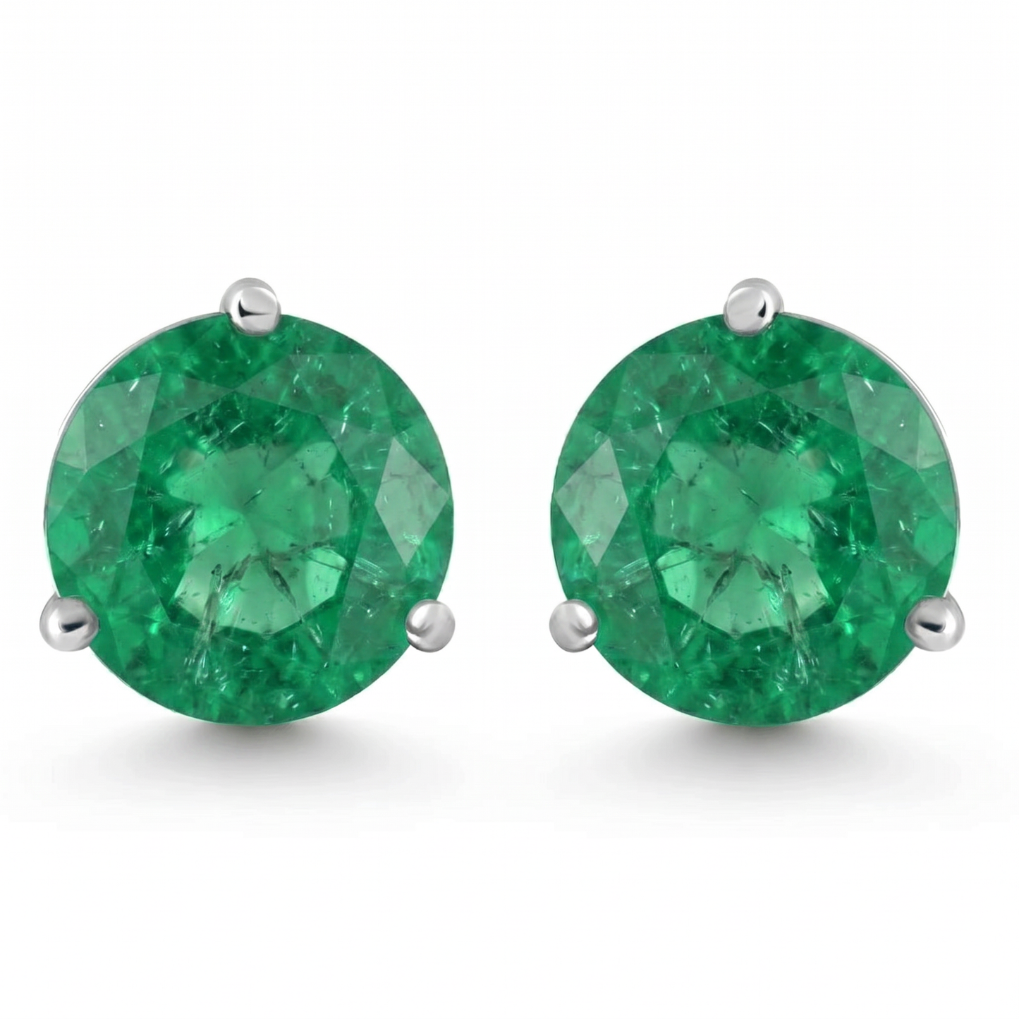 5Ct Round Emerald Studs 9mm Women's 14k Earring 3 Prong Martini Lab Grown