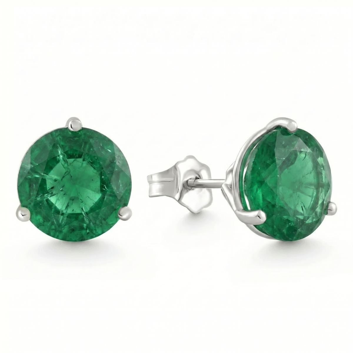 5Ct Round Emerald Studs 9mm Women's 14k Earring 3 Prong Martini Lab Grown