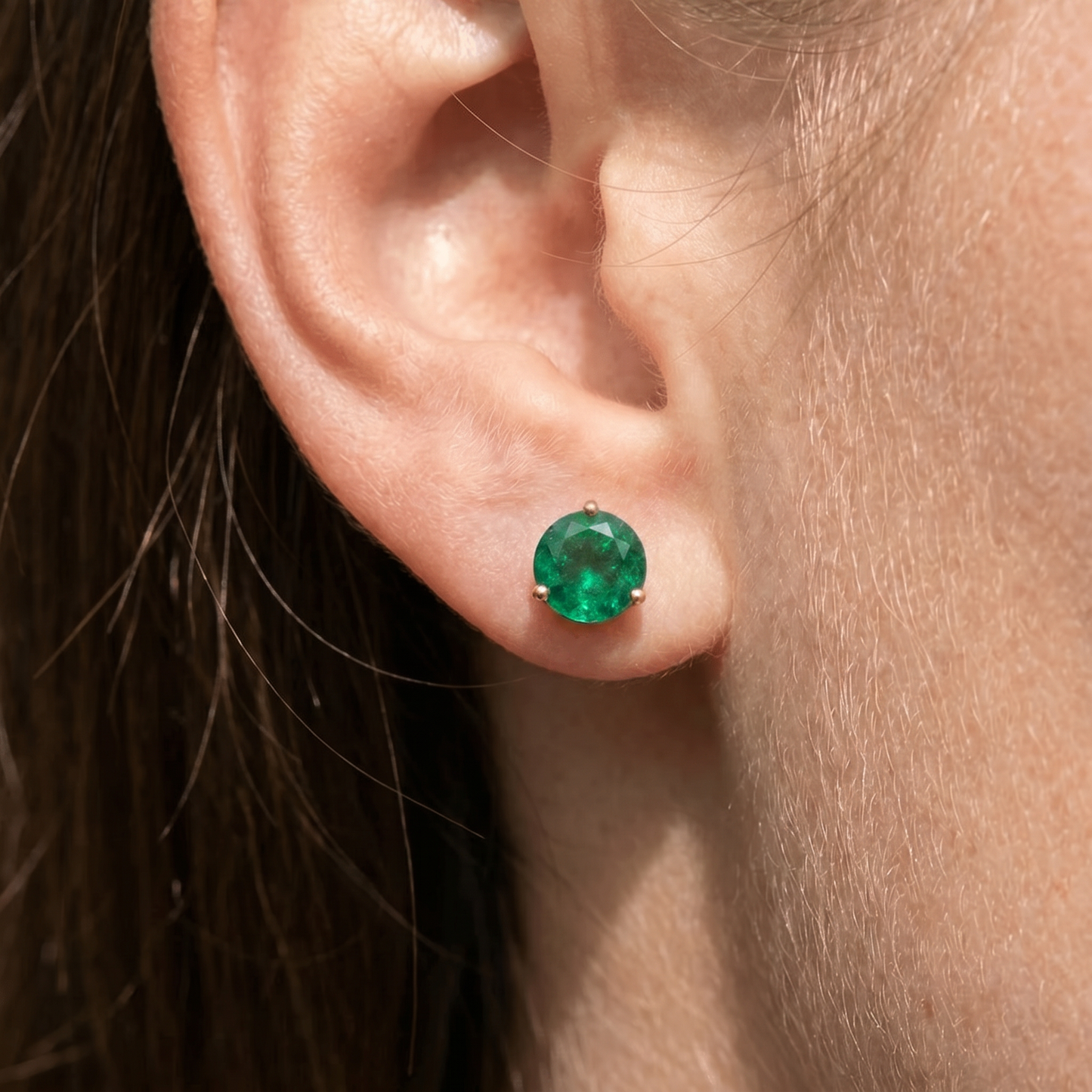 5Ct Round Emerald Studs 9mm Women's 14k Earring 3 Prong Martini Lab Grown