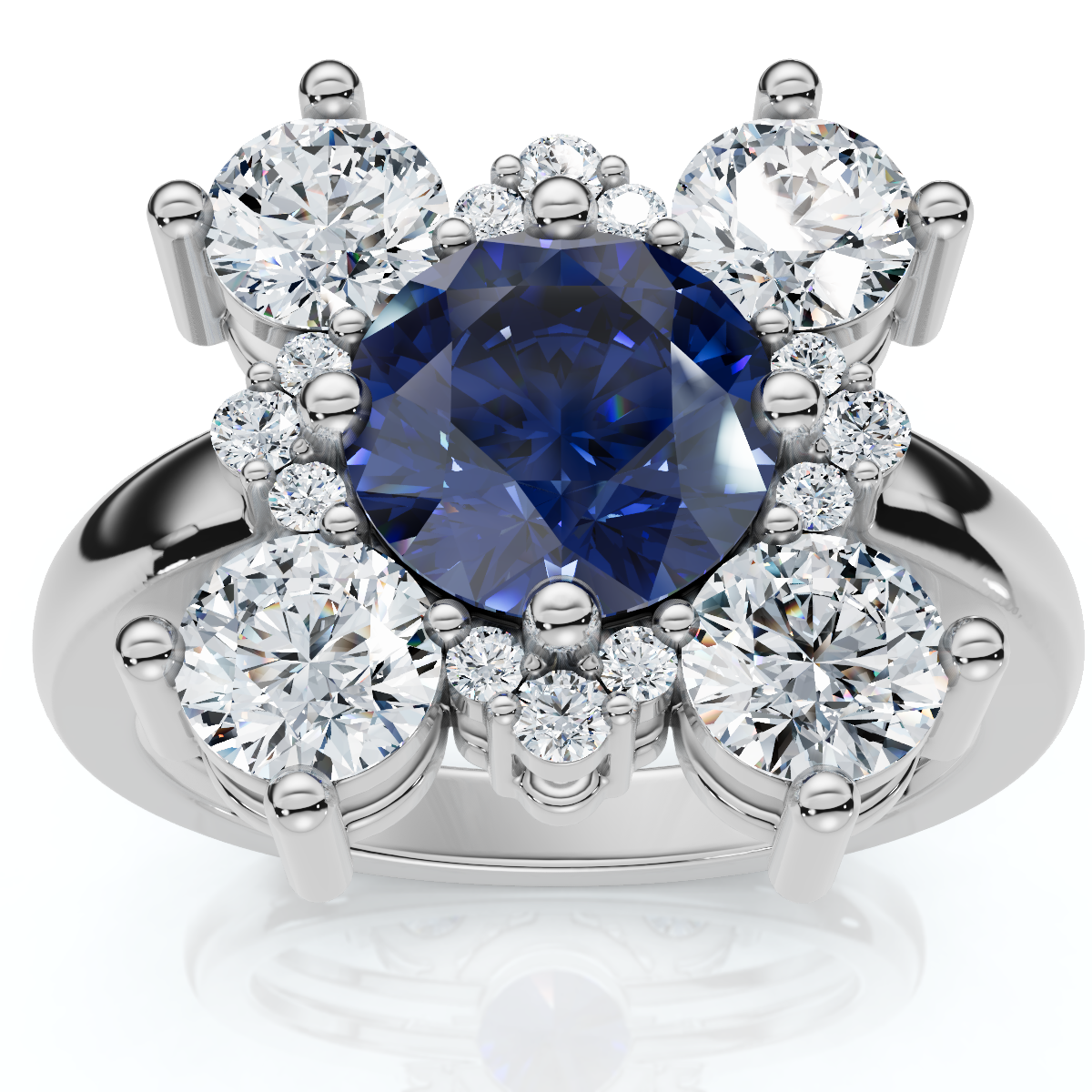 Soraya 2Ct Blue Sapphire & Diamond Floral Ring 10K Gold Lab Grown