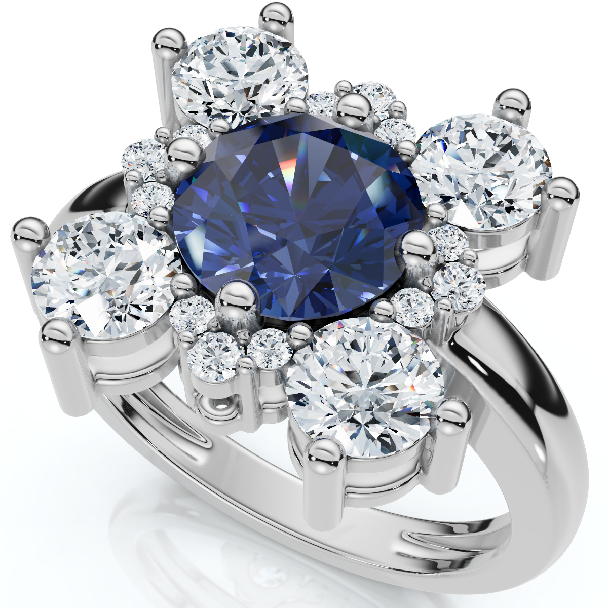 Soraya 2Ct Blue Sapphire & Diamond Floral Ring 10K Gold Lab Grown
