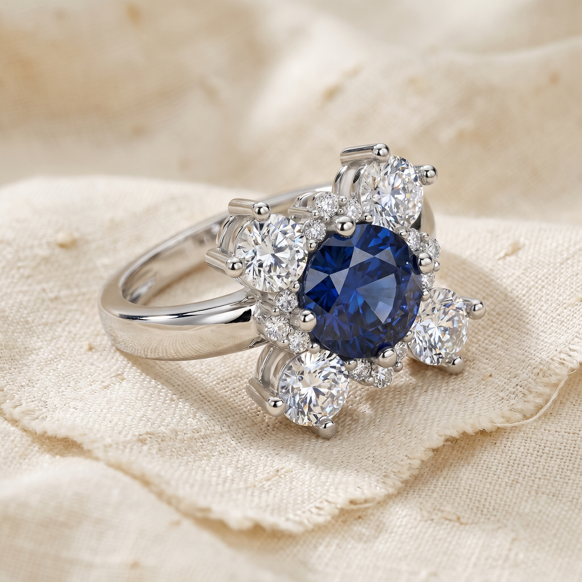 Soraya 2Ct Blue Sapphire & Diamond Floral Ring 10K Gold Lab Grown