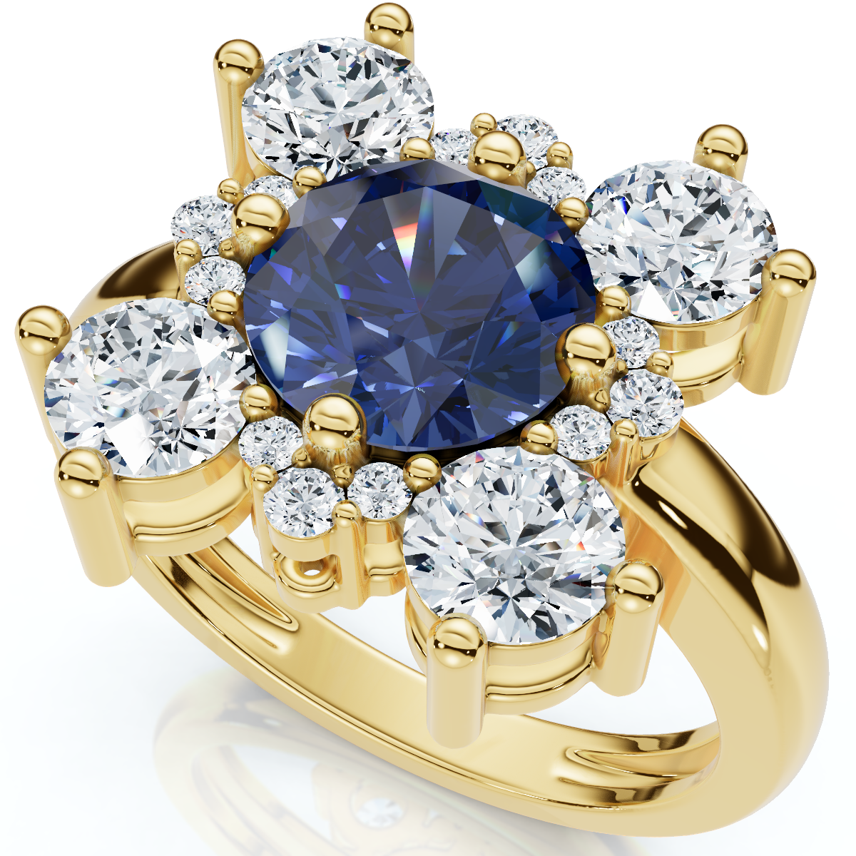 Soraya 2Ct Blue Sapphire & Diamond Floral Ring 10K Gold Lab Grown