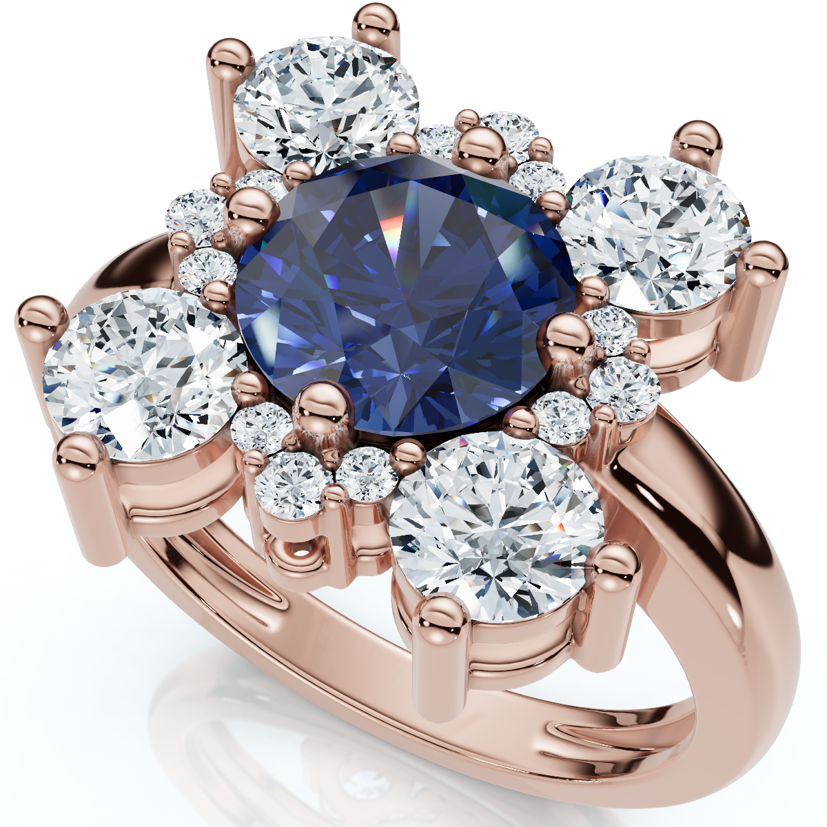 Soraya 2Ct Blue Sapphire & Diamond Floral Ring 10K Gold Lab Grown