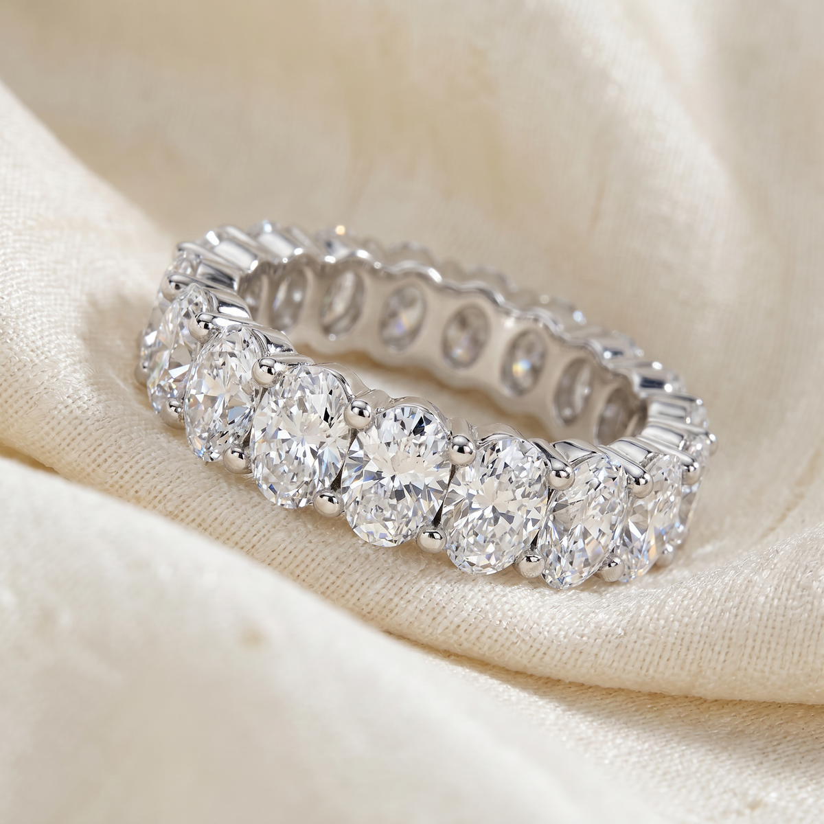 3.6Ct Oval Diamond Eternity Wedding Ring 14k Gold Lab Grown