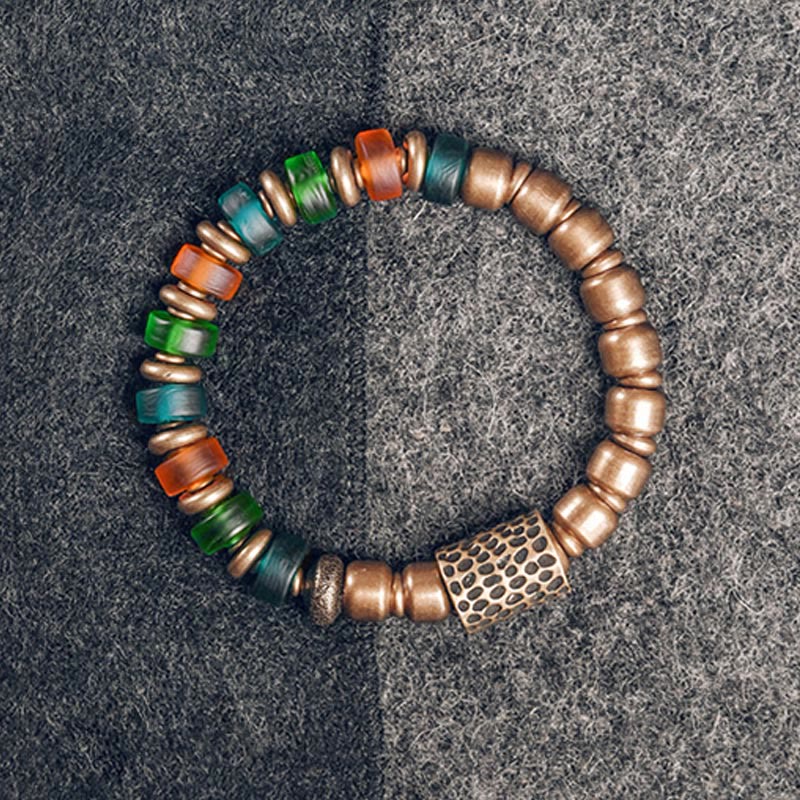 Fortune Jewel Tibetan Colorful Glass Beads Copper Wealth Bracelet