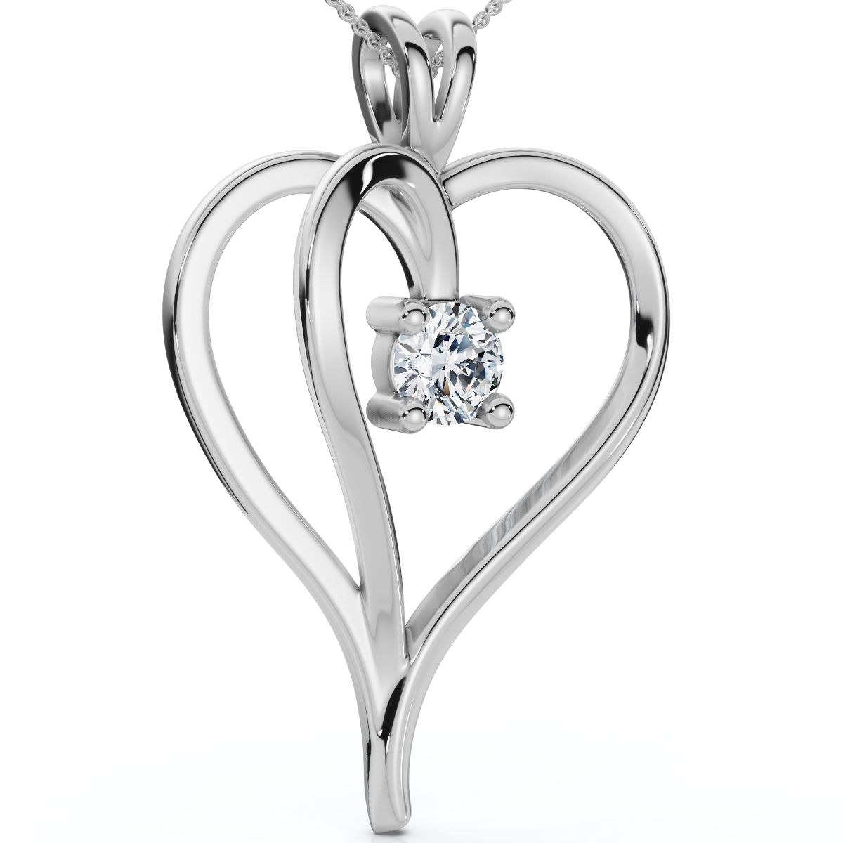 1/3Ct Solitaire Diamond Heart Pendant Gold Lab Grown 18" Necklace 3/4" Tall