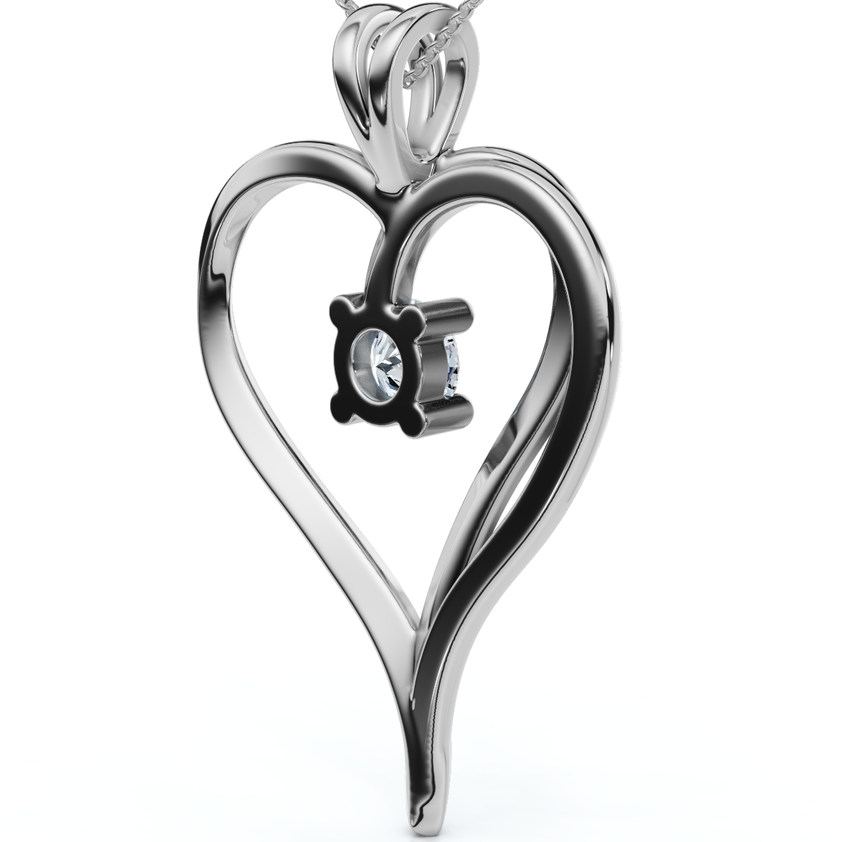 1/3Ct Solitaire Diamond Heart Pendant Gold Lab Grown 18" Necklace 3/4" Tall