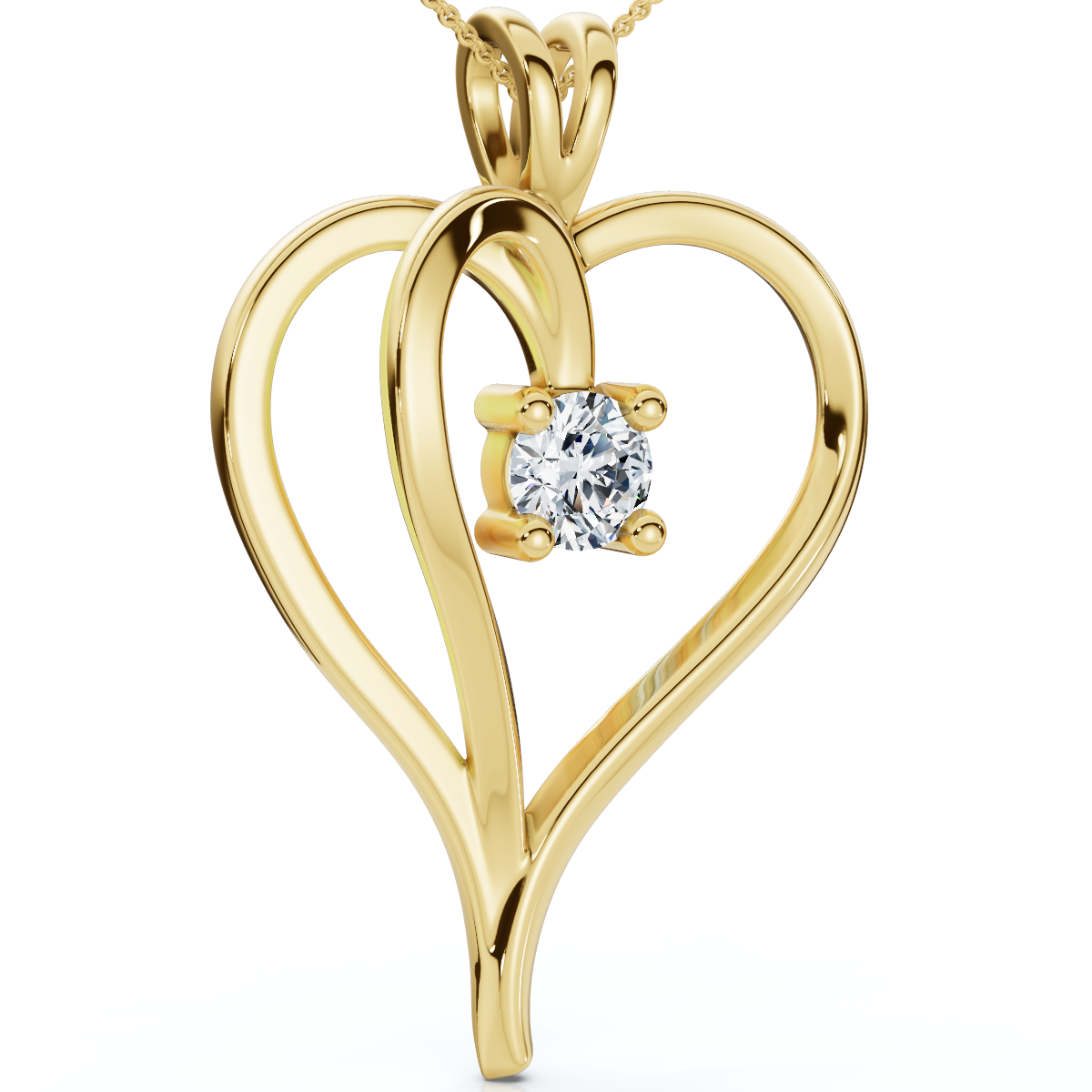 1/3Ct Solitaire Diamond Heart Pendant Gold Lab Grown 18" Necklace 3/4" Tall