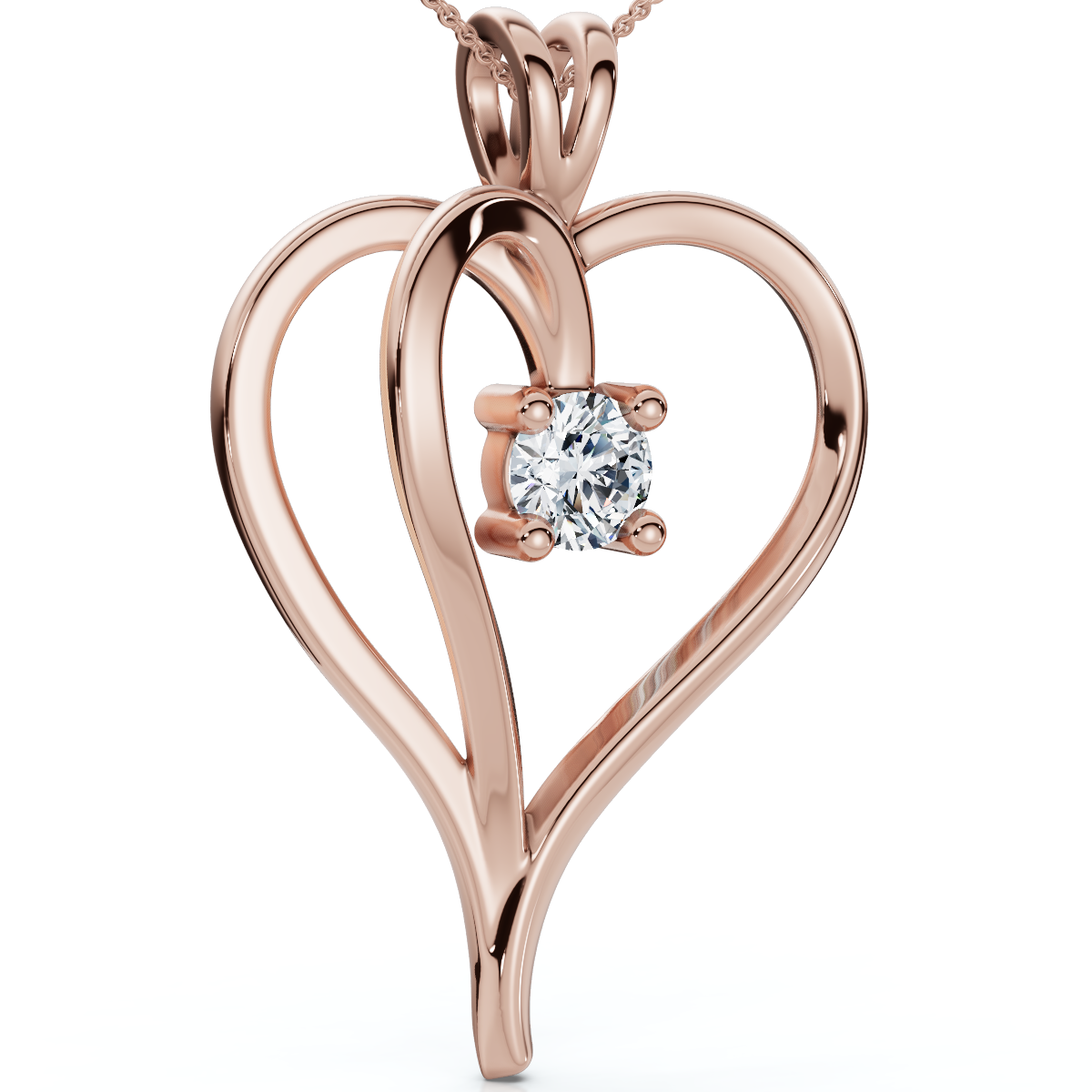 1/3Ct Solitaire Diamond Heart Pendant Gold Lab Grown 18" Necklace 3/4" Tall