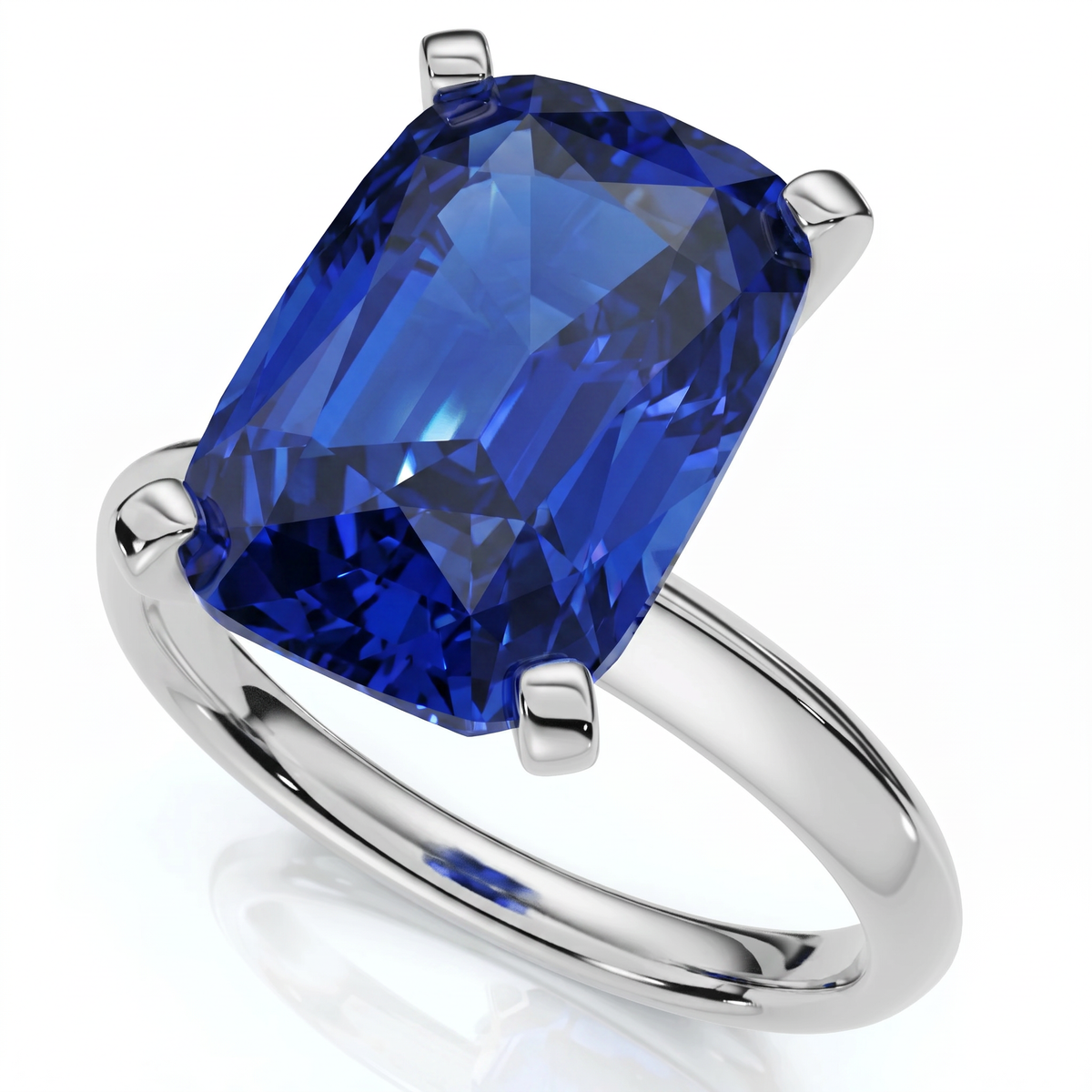 Certified 3.86Ct Blue Sapphire Elongated Cushion Engagement Ring Gold Lab Grown
