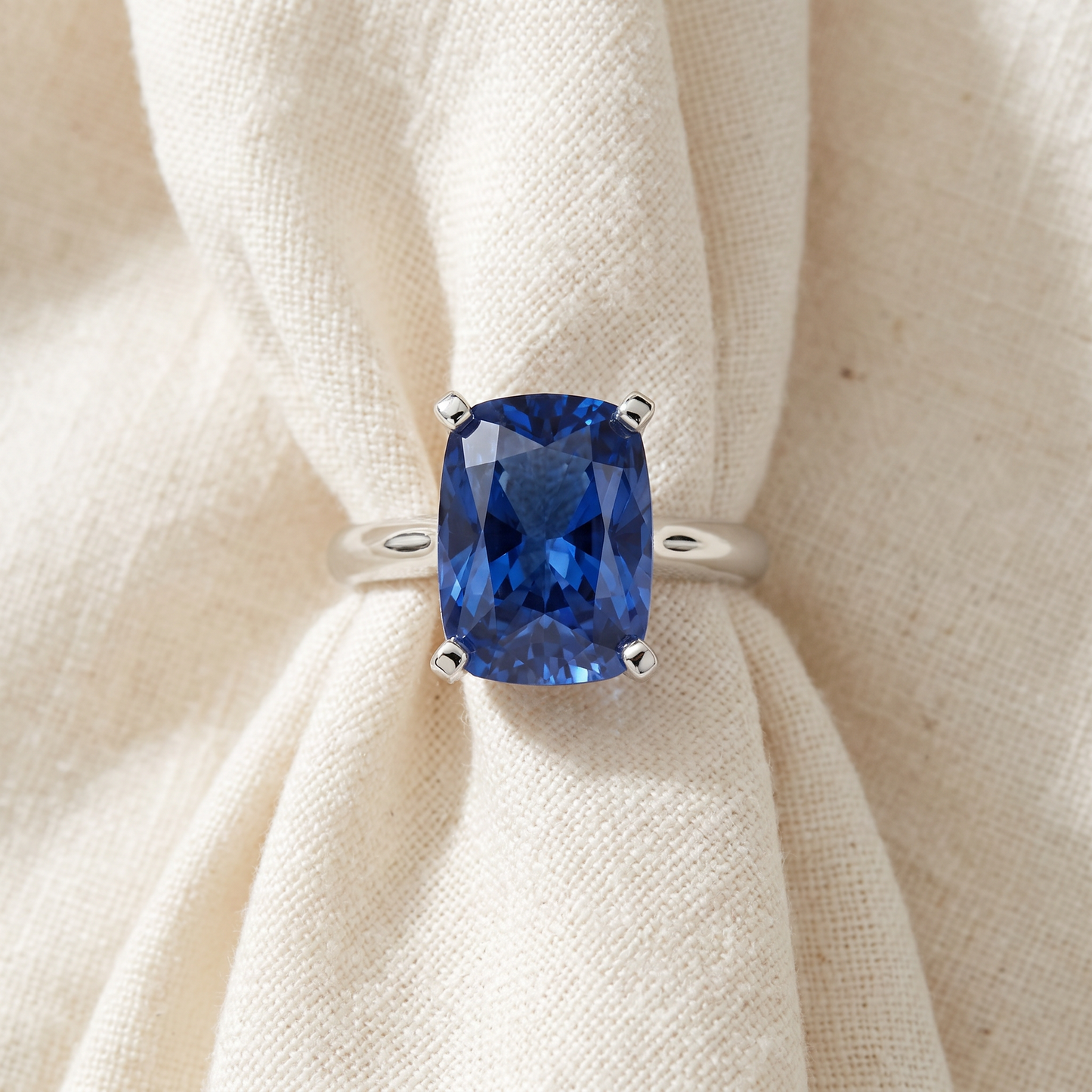 Certified 3.86Ct Blue Sapphire Elongated Cushion Engagement Ring Gold Lab Grown