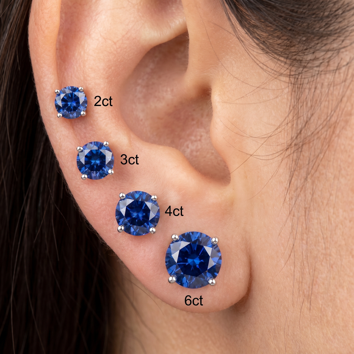 Certified 2-6Ct TW Blue Sapphire Studs 14k Gold Lab Grown
