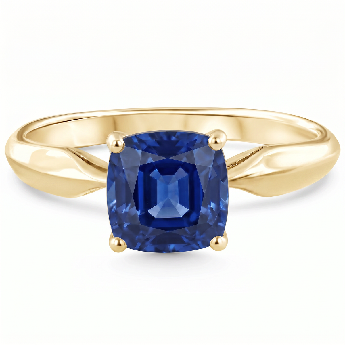 Certified 2Ct Cushion Blue Sapphire Solitaire Engagemet Ring 14k Gold Lab Grown