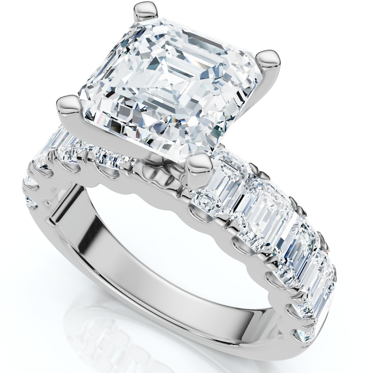 Certified Elara 5.5Ct Asscher & Emerald Diamond Engagement 14k Gold Lab Grown