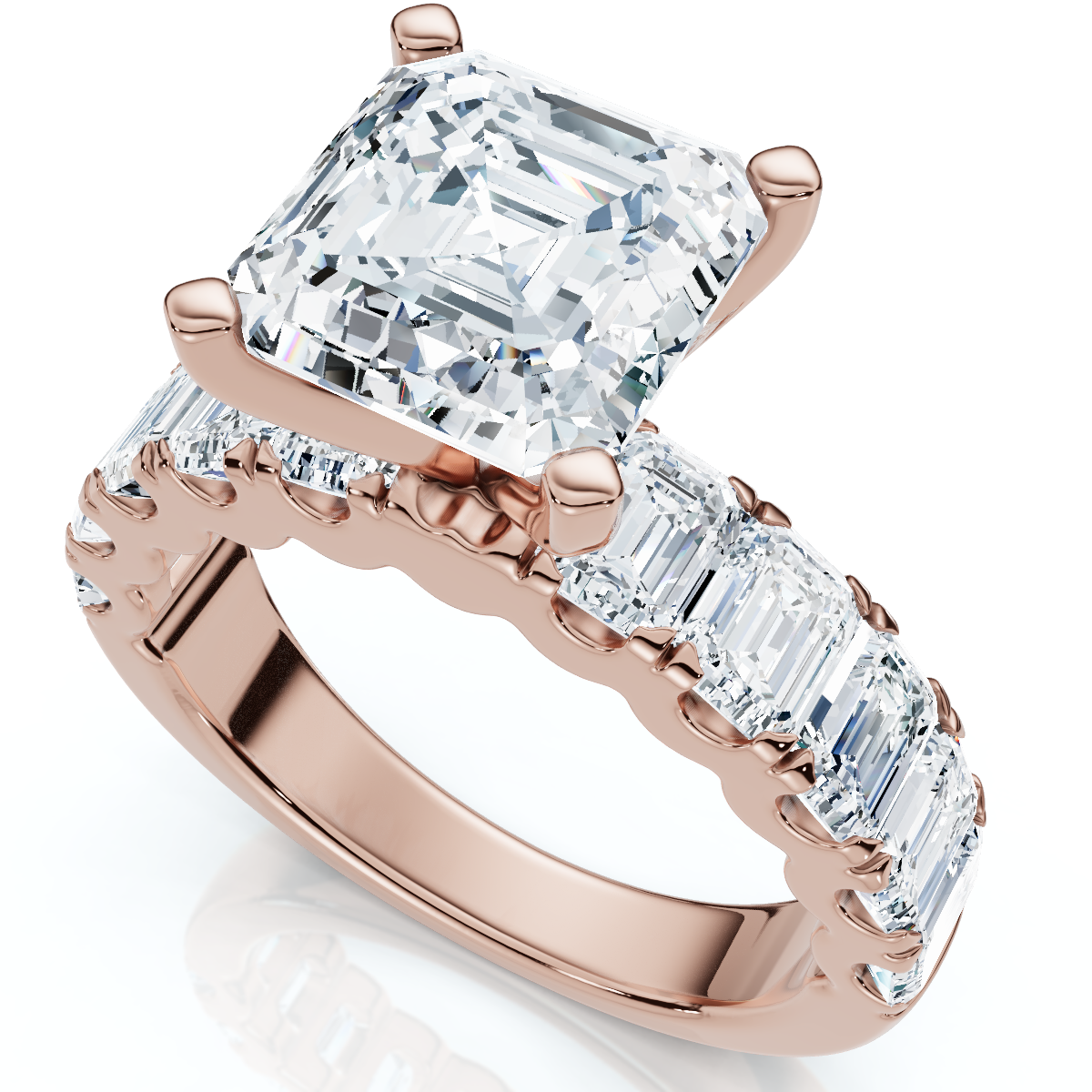 Certified Elara 5.5Ct Asscher & Emerald Diamond Engagement 14k Gold Lab Grown