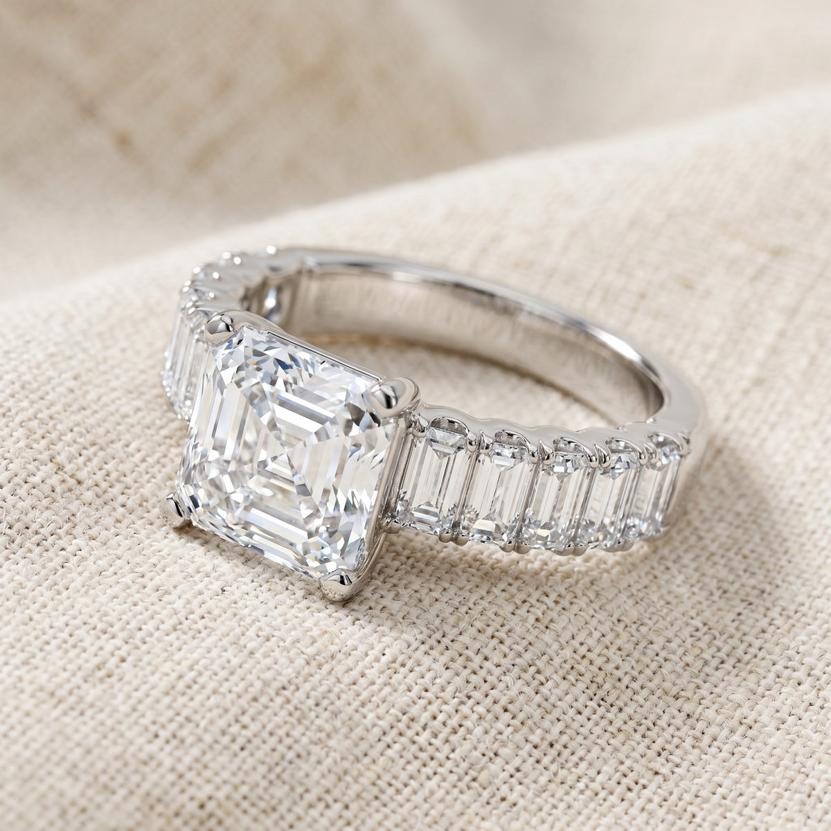 Certified Elara 5.5Ct Asscher & Emerald Diamond Engagement 14k Gold Lab Grown