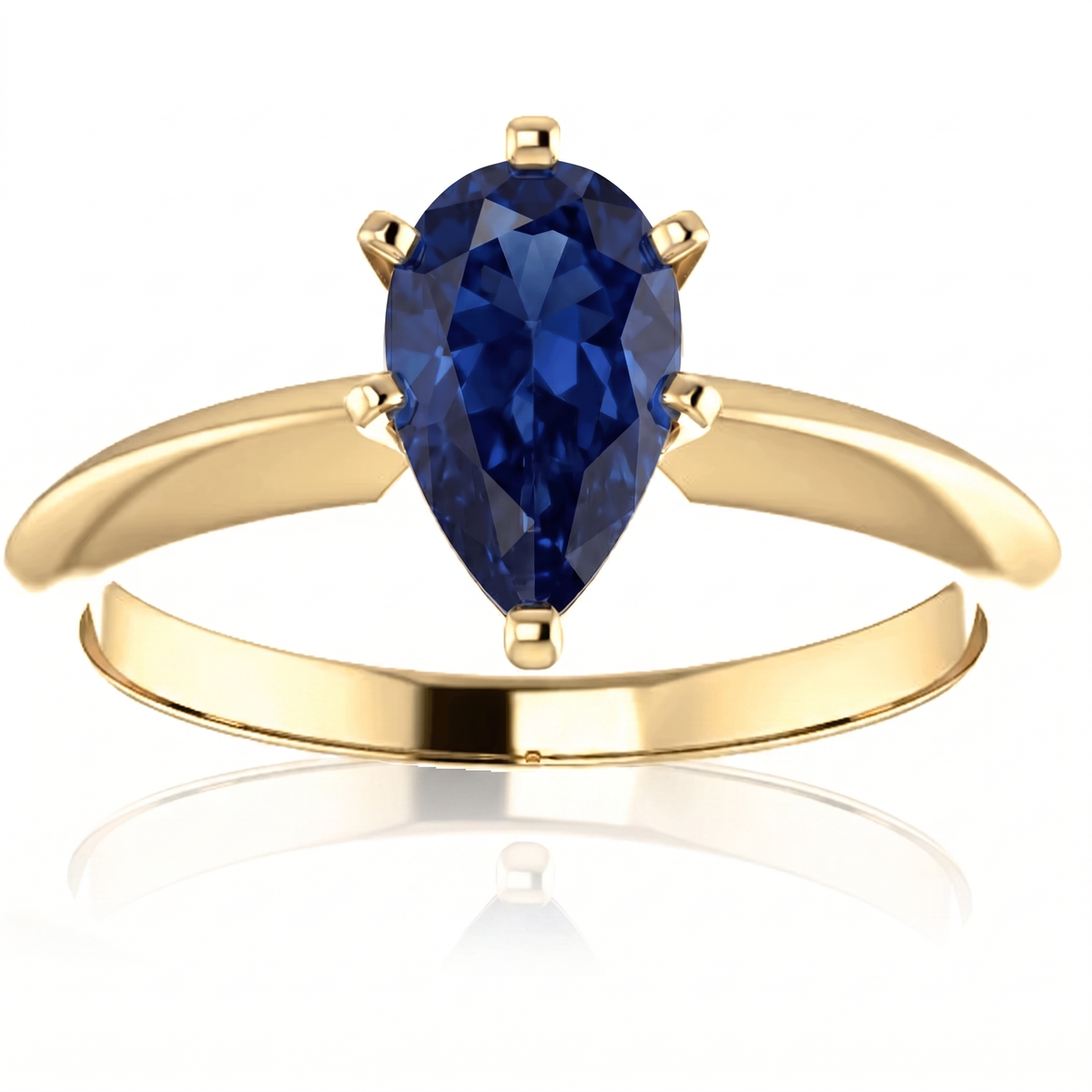 Certified 1-5Ct Pear Blue Sapphire Engagement RIng 14k Gold Lab Grown Solitaire