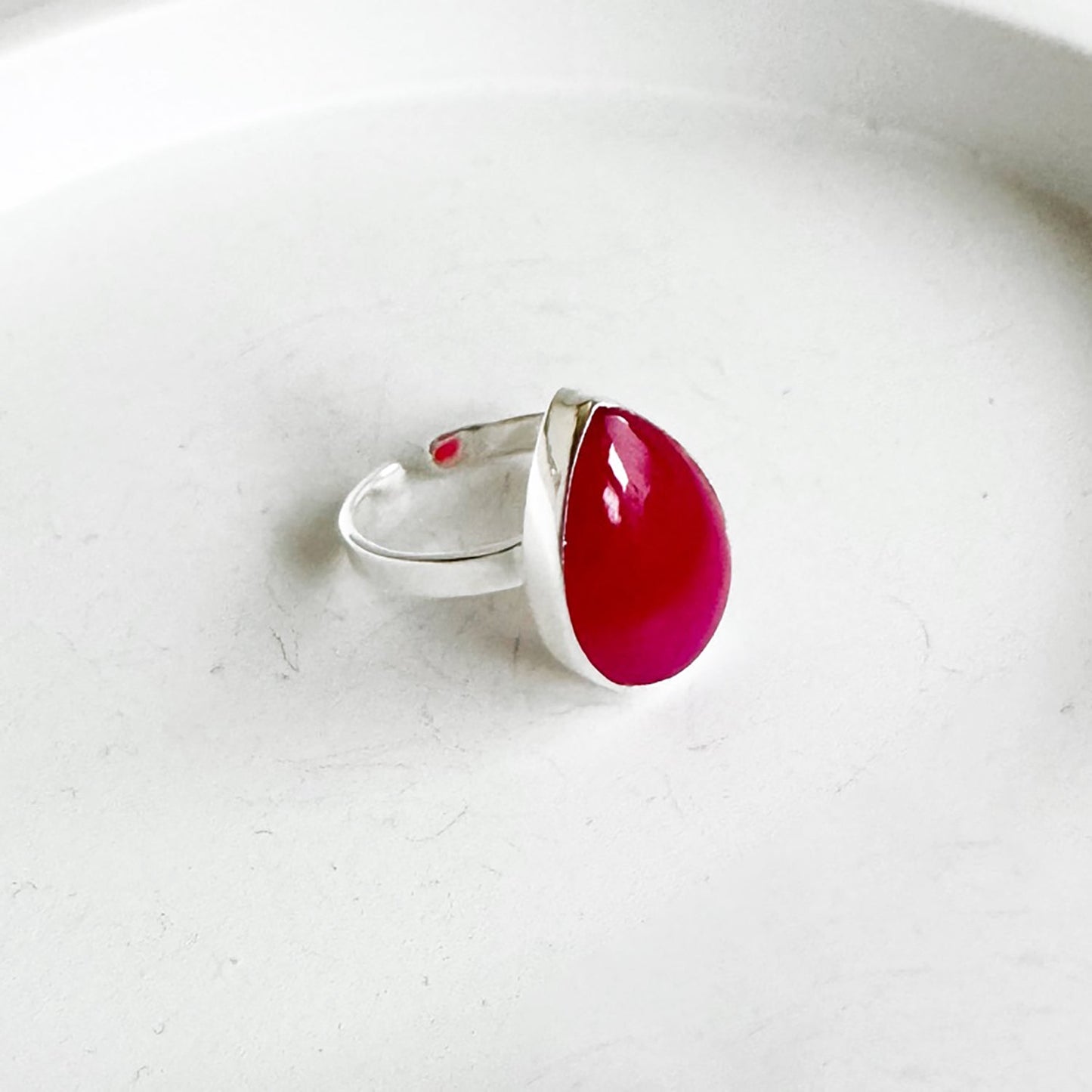 Fuchsia Chalcedony Teardrop Statement Ring in Gold and Silver