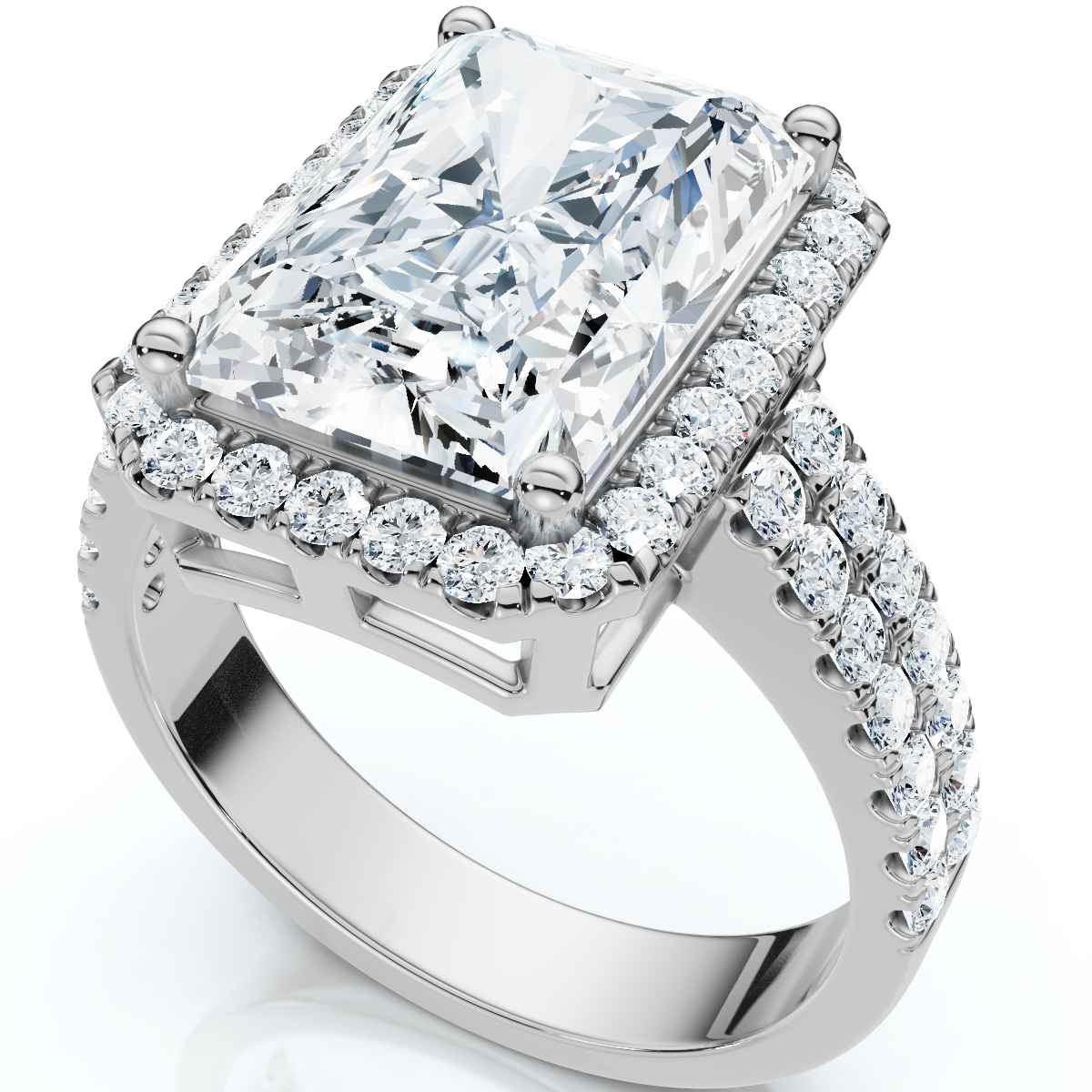 Certified 4.7Ct Debra Radiant Cut Double Row Engagement Ring 14k Gold Lab Grown